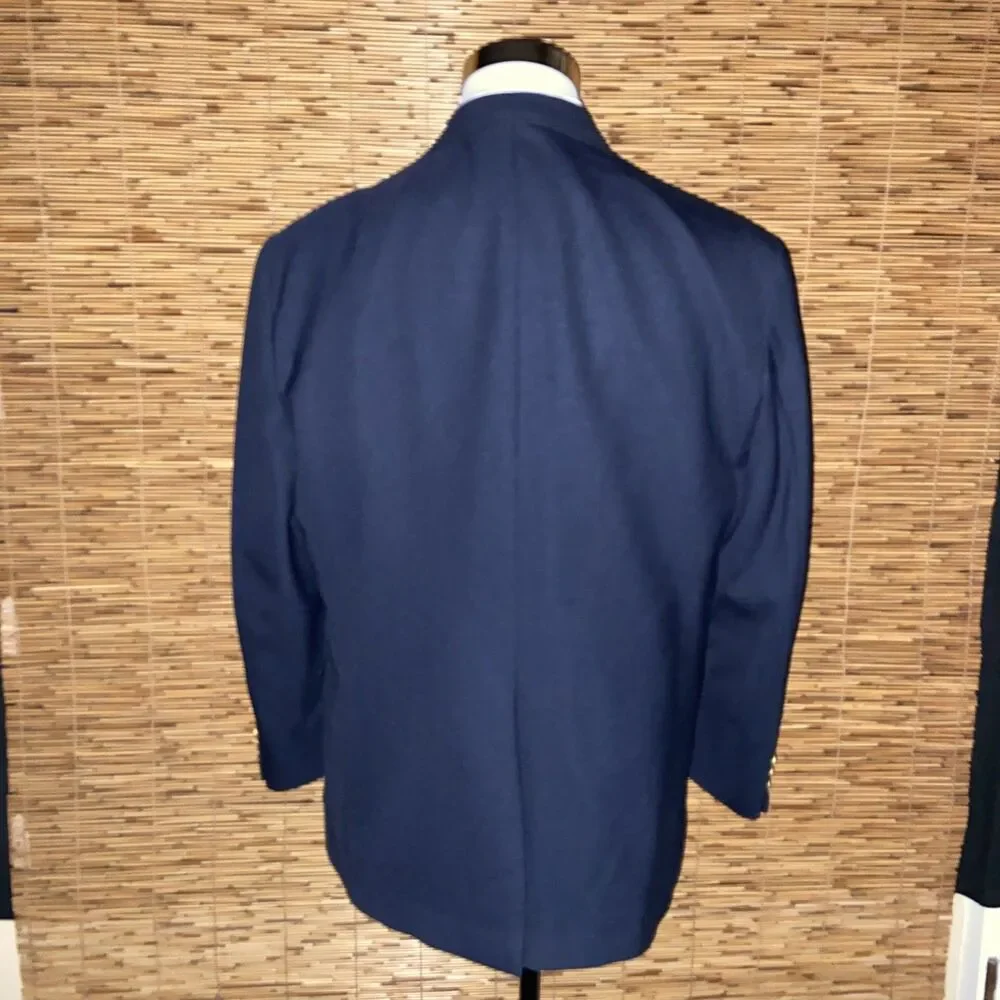 Stafford Wool Blend Sport Coat Navy Size 48 Gold Button Blazer USA Made
